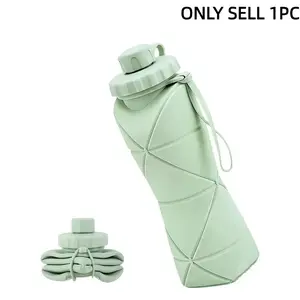 Foldable Travel Water Bottle 20oz (600ML), BPA-Free, Lightweight Silicone Reusable Bottle, Leak-Proof Lid, Strap Included, Portable Fitness Flask