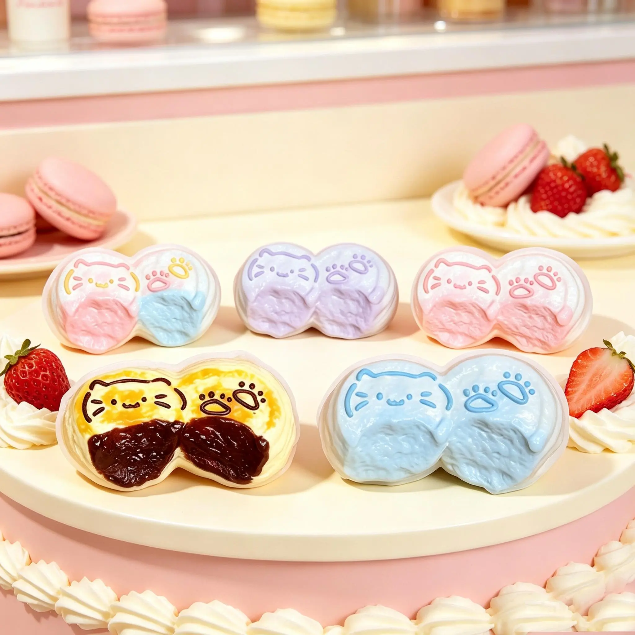 【Buy 3 Get 1 Free】Twin Bite-Size Cats Squishy Toys - Food-Grade Silicone Slow-Rising Handmade Non-Toxic Sensory Toys with Thick Creamy Slime Texture for Stress Relief