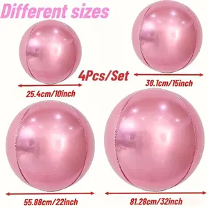 Set of 4 Giant Inflatable Mirror 4D Aluminum Foil Balloons, Reusable Disco Balls for Birthday Party Decor, Wedding, Events