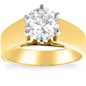 Certified 2Ct Round Diamond Solitaire Engagement Ring 14k Yellow Gold Lab Grown