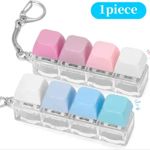 Silent & Loud Keyboard Clicker Keychain, Blue/, 4-In-1 Design, Ideal for Anxiety Stress Relief, Perfect Gift for Adults, Silent Fidget Keychain