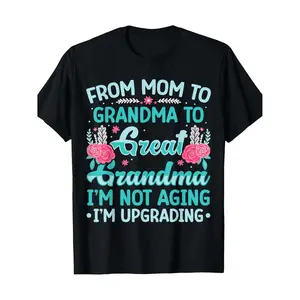 Plus Size, Great Grandma & Grandmother Mothers Day T-Shirt - 100% T-Shirt with "Great Grandma" & "Grandmother" Print, Round Neck Casual Fit, Gift for Grandma or Reunion, 220g T-Shirt 100% T-Shirt (Year-Round Wear)
