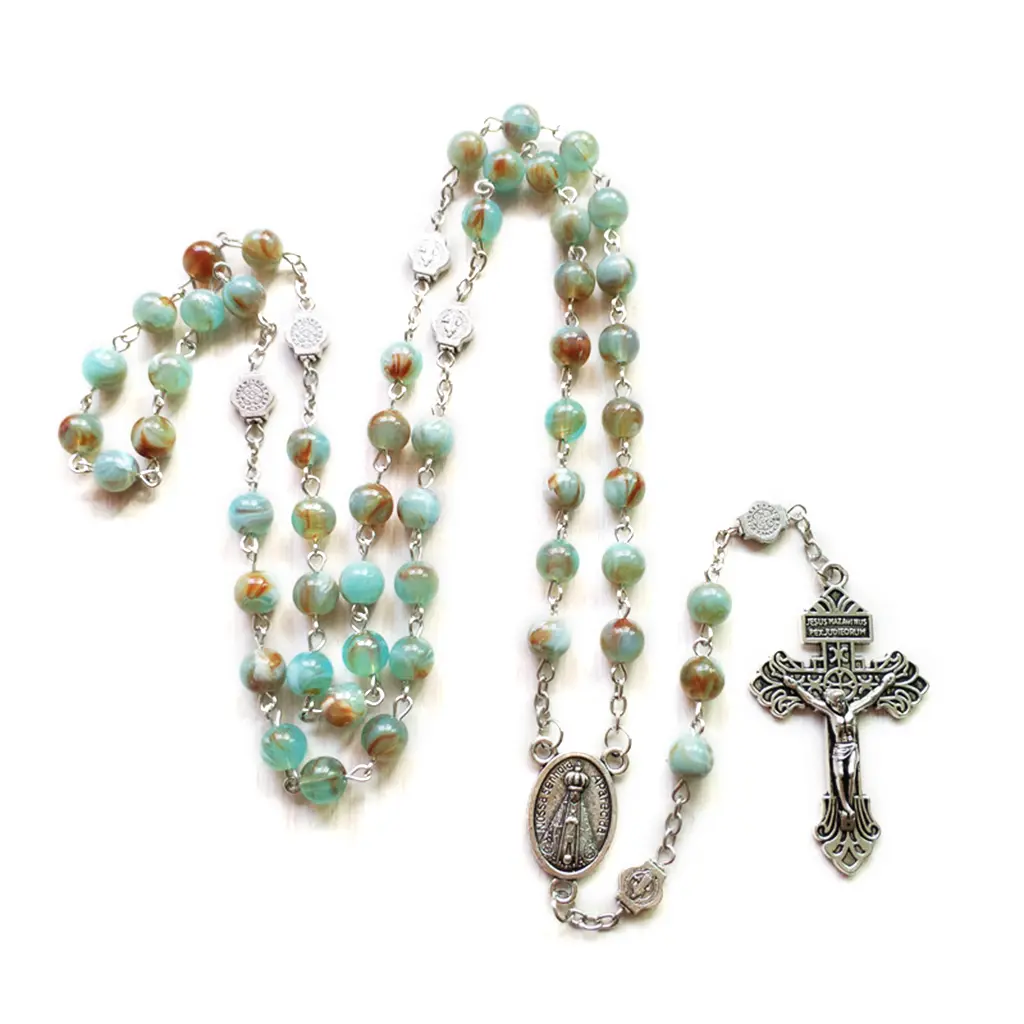 Rosary Beads Necklace 6mm with Jesus Christ Crucifix for Cross Catholic Pendant Party Gift