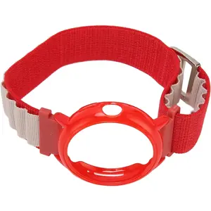 Watch Band Replacement, Stretch Nylon Woven Loop Watch Band Strap with Plastic Protective Bumper Case for Google Pixel (Red White with Red Frame) Wearable Metal