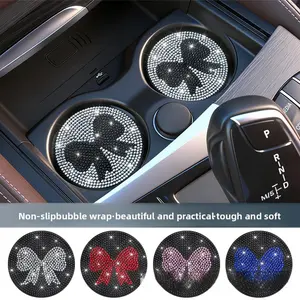 Women's Diamond-Durable Bow Rhinestone Universal Car Coaster, Anti-Slip Heatproof Heat Insulation Mat, Multifunctional Automotive Interior Accessory