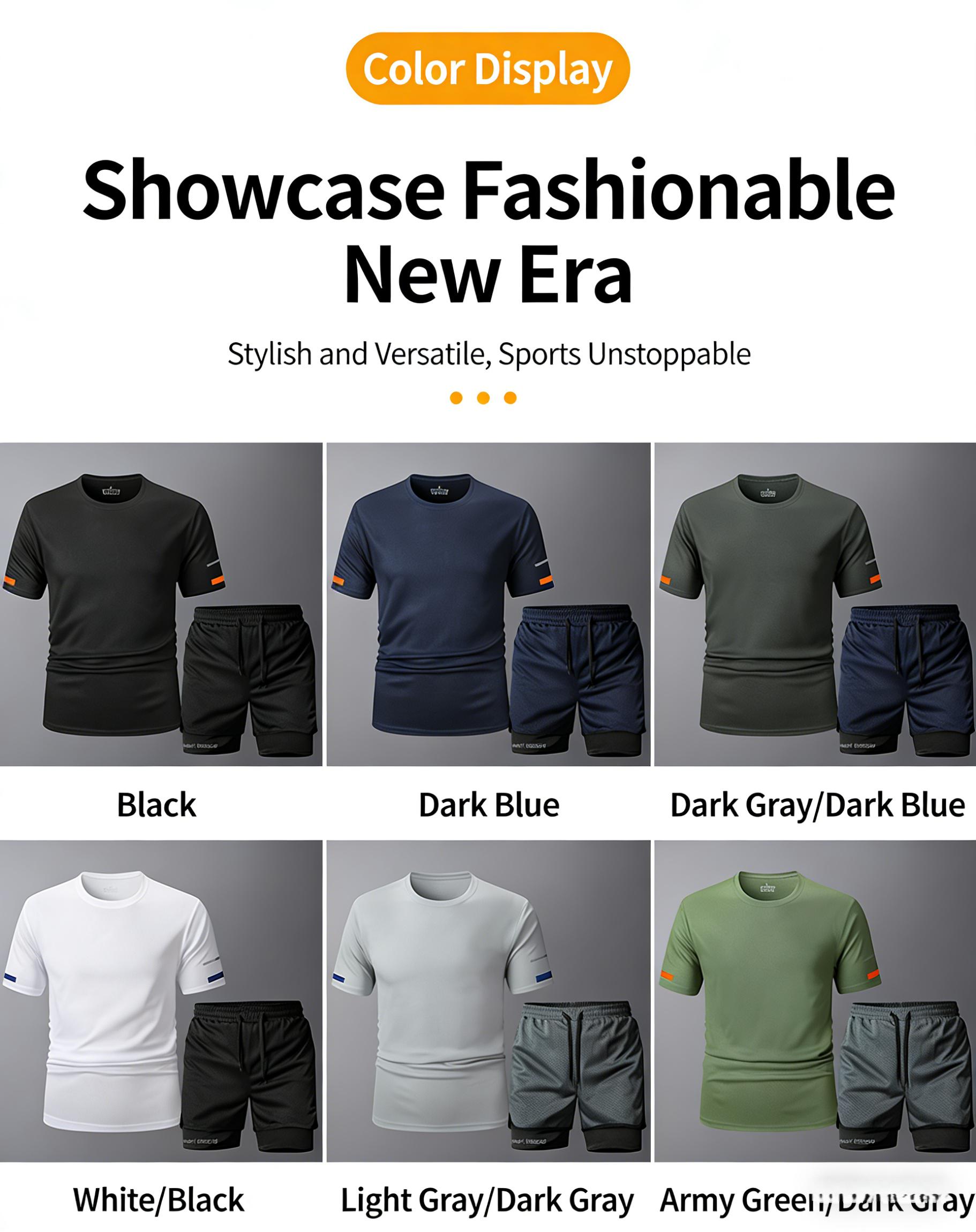 Men’s T-shirt and shorts set, regular fit, quick-drying, breathable, sweat-wicking; stylish sports-casual short-sleeve top and shorts combo—summer men’s apparel set.