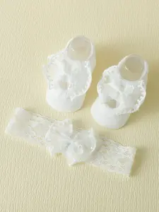 Newborn Breathable Sweat-Proof Anti-Slip Baby Lace Floor Socks + Hairband, Ideal for Indoor Outdoor Birthday Festival Special Occasions
