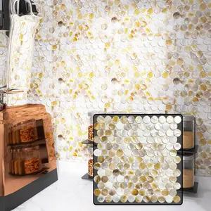 Mother of Pearl Round Mosaic Tile Set, Natural Oil Finish, Ideal for Living Room Decorations, Renovations, Artistic Projects