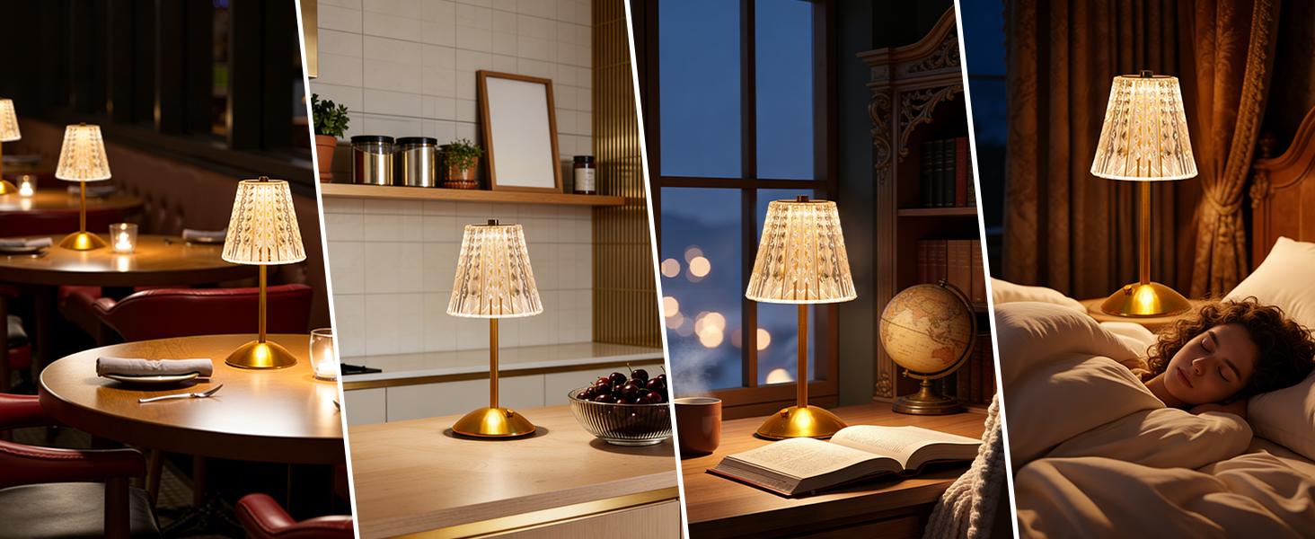 Crystal LED Table Decor Light Touch Sensor Desktop Night Light Rechargeable Reading Lamp for Bedroom Bedside Hotel Bar Decor