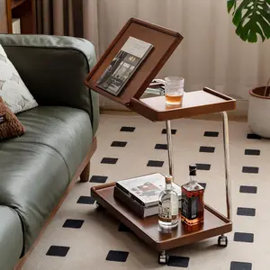 YESWOOD Adjustable C-Shaped Couch Table with Lockable Wheels – Rolling Small Space Side Table, Solid Wood End Table for Sofa, Bed & Living Room, 16.41" D x 24.4" W x 24.52" H