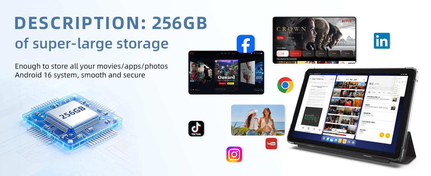 JUNINKE 11-in LCD Touchscreen Tablet, 2-in-1 Laptop with Keyboard Case (Blue) & Typing Mode, 32GB Base-256GB Expandable Storage, Android 16, 8000mAh Built-in Battery, 5MP Camera, USB Port, Wifi, for Daily Tasks, Elderly Users