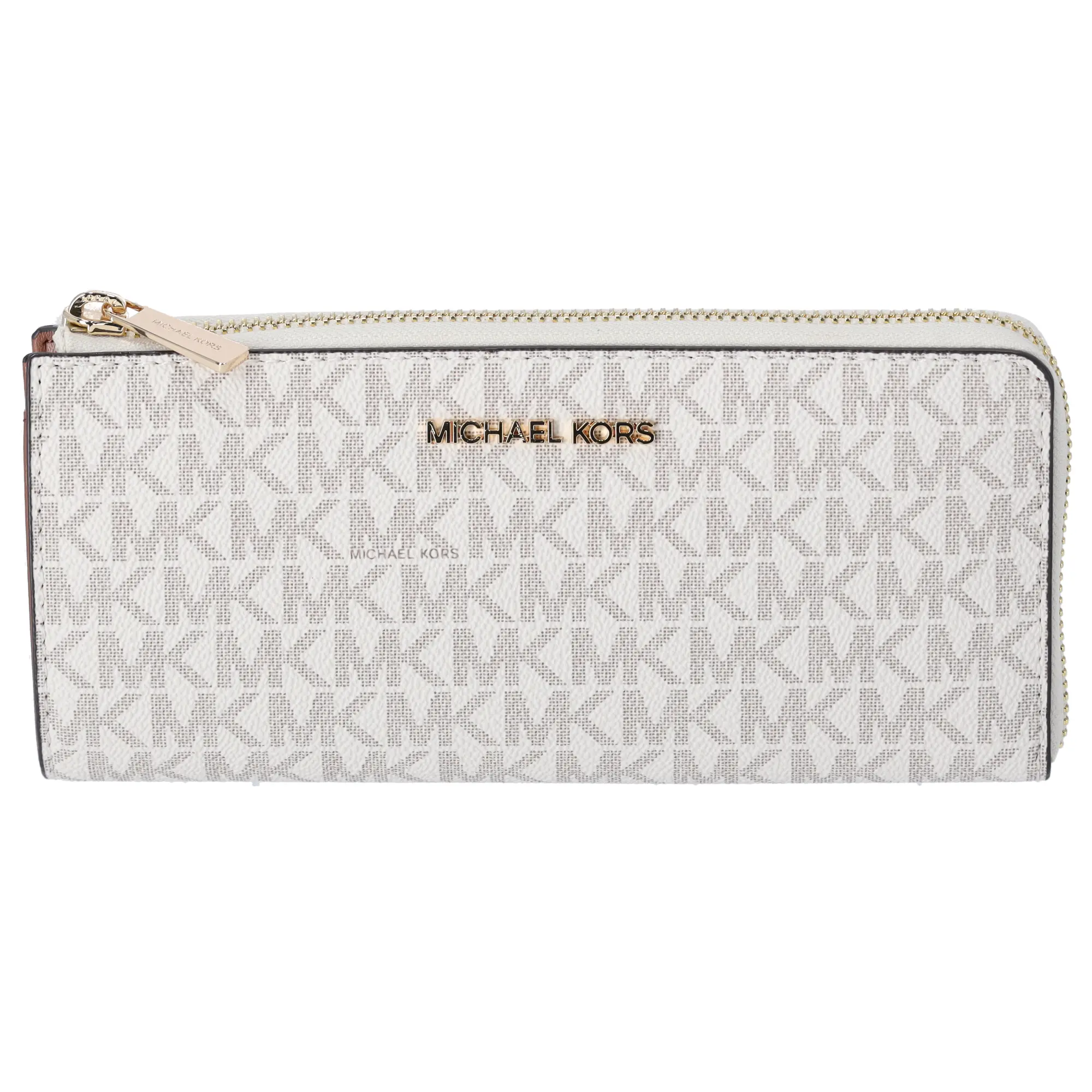 Pre-owned MICHAEL KORS PVC Small Leather Goods Jet Set Travel Large Logo Quarter Zip wallet Vanilla MK Siganture
