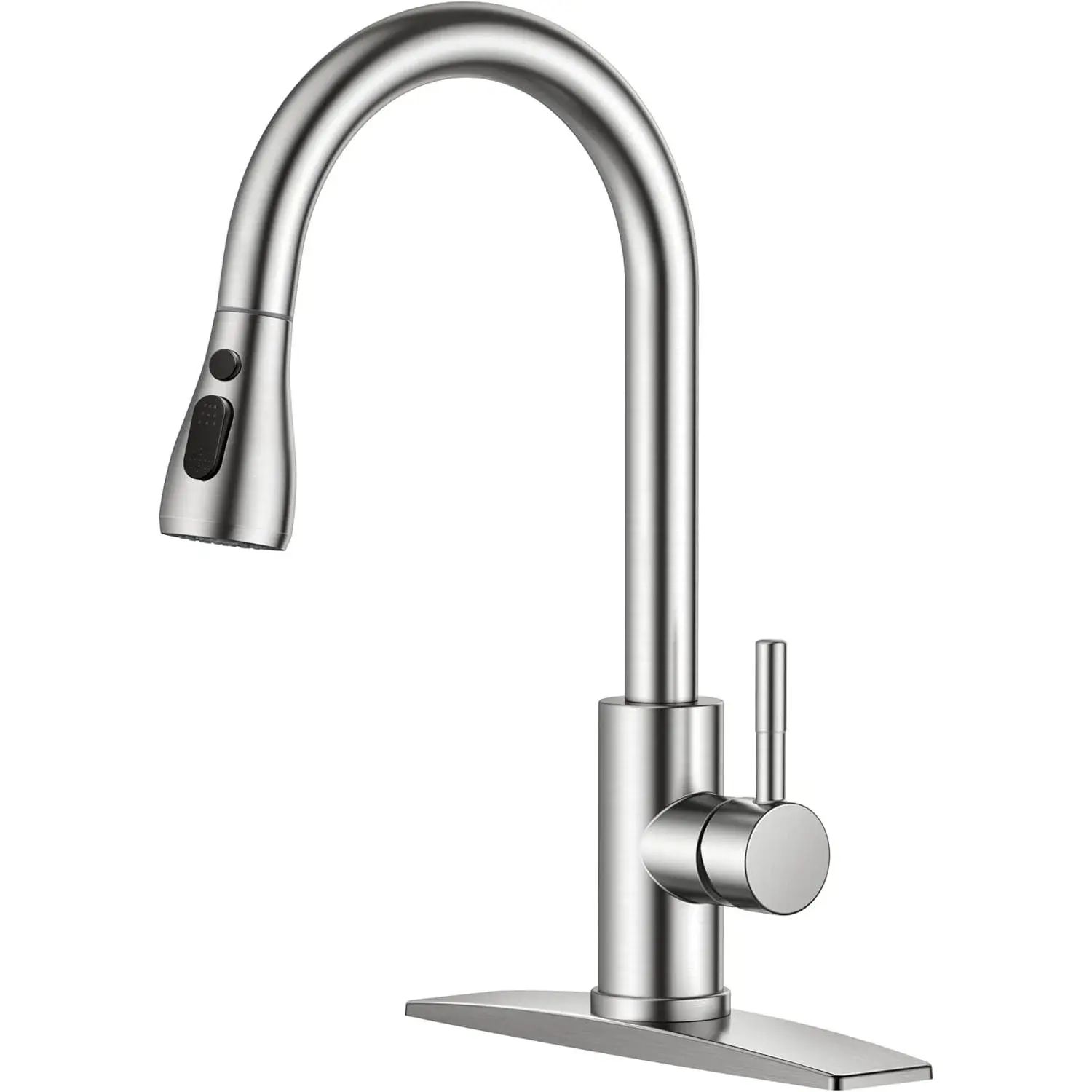 Stainless Steel Brushed Nickel High-Arc Single-Handle Pull-Down 360-Degree Swivel Spray Kitchen Faucet, 1 or 3 Hole Installation, Suitable for Farmhouse Camper, Laundry Sinks