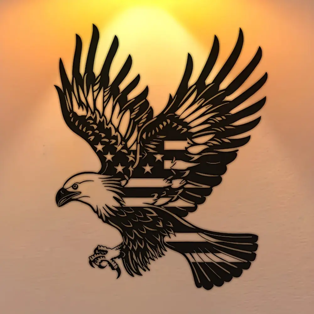 Patriotic Eagle Metal Western Wall Art, Bald Eagle and American Flag Design, Rural Decor, Home Office Living Room Bedroom, Gift Idea, Decoration, Decoration Items