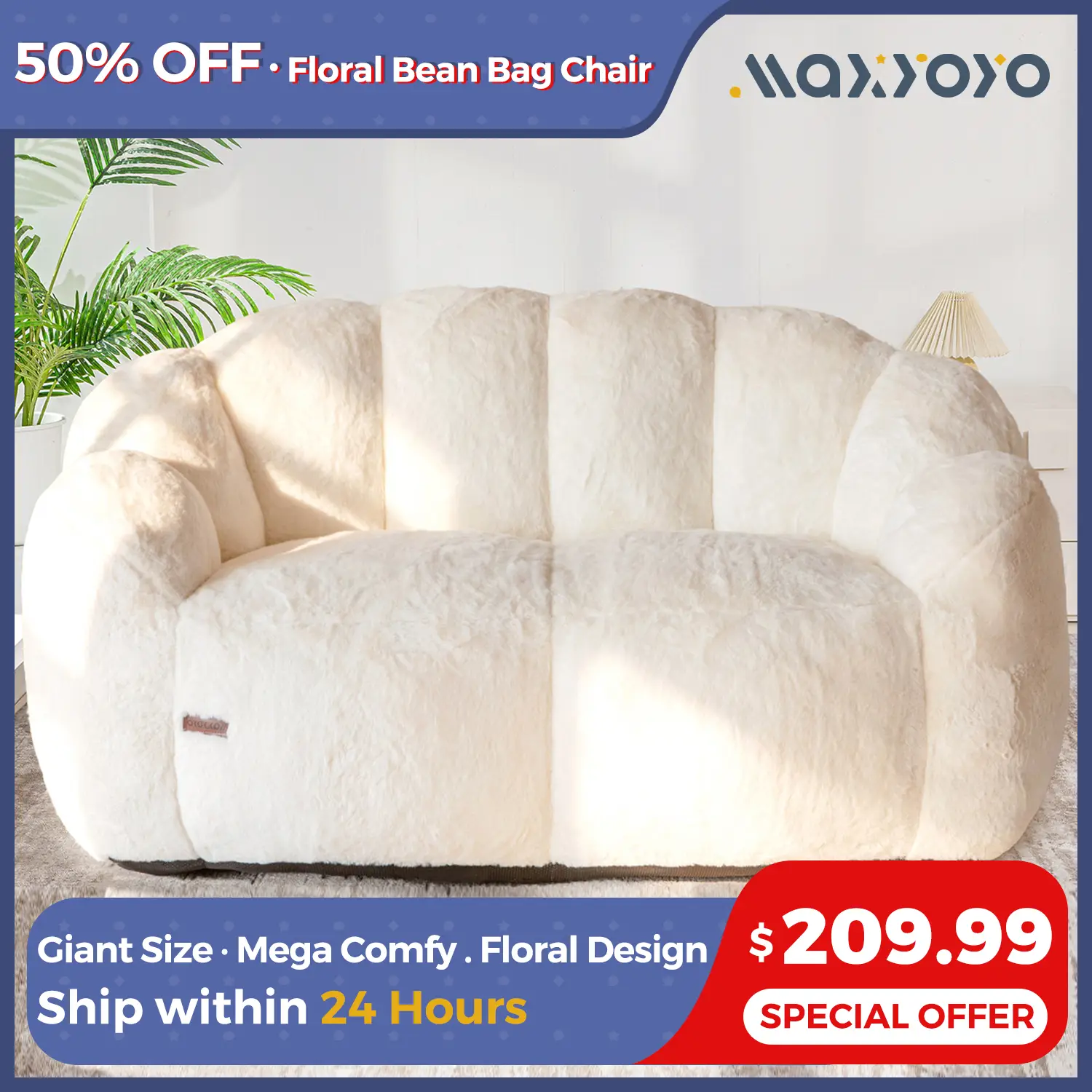 MAXYOYO Bean Bag Chair for Adults, Floral Shaped Bean Bag Sofa, Ultra Soft Faux Fur Floor Sofa with Petal Back, Reading Chair Stuffed Lazy Sofa for Li