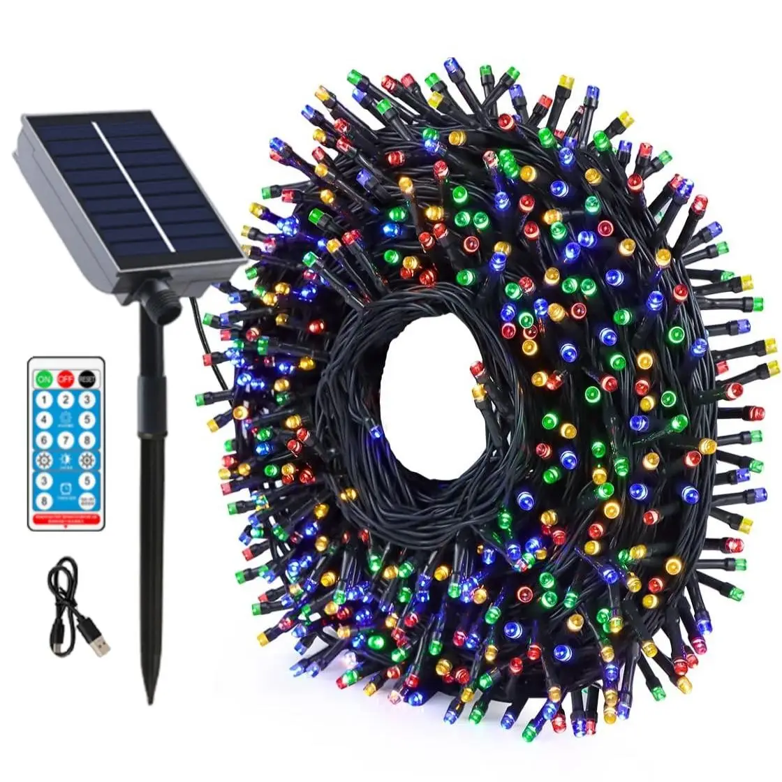 USB Rechargeable Solar Powered String LED Lights, Outdoor Waterproof LED Fairy Lights, Colorful Ambient Light For Home Garden Patio Party Decor, Solar