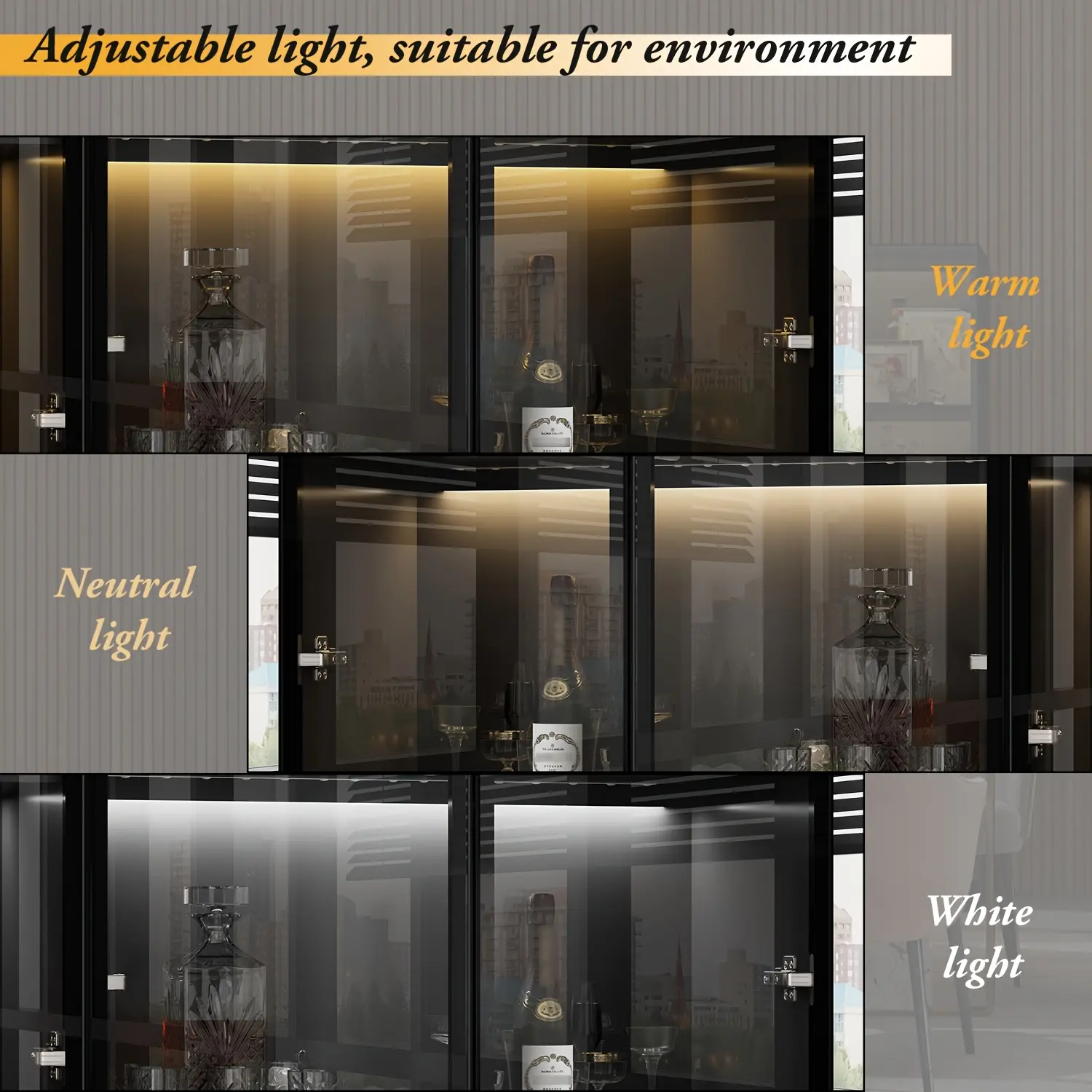 Elegant Large Storage Cabinet with 2 Drawers And Shelves, Wine Cabinet with Glass Door, Buffet Cabinet with Storage, Sideboard Buffet Cabinet for Kitchen, Display Cabinet for Living Room, Black