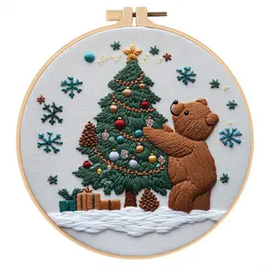 Beginner Embroidery Kit, Elegant Cross Stitch Set, Christmas Animal Embroidery Kit, DIY Embroidery Lovers, Includes Printed Cotton Fabric