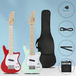 30in Mini Electric Guitar Kit with 5W Amp, Maple Fingerboard, Lightweight Basswood Body, Travel Practice Guitar with Bag Strap Picks