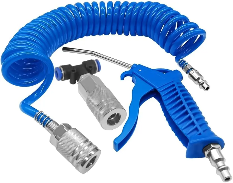 Heavy Duty Pneumatic Blow Gun with Polyurethane Nozzle, 145 PSI Max High-Pressure Air Sprayer for Air Compressor, Steel Construction & Pneumatic Hose Compatibility (Blue)