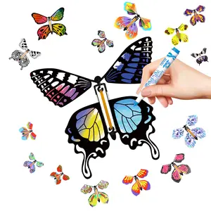 12Pcs Flying Butterfly Toy Magic White Painting Butterflies Wind Up Butterflies Toys Painted Craft Card Set Gift for Kids on Birthday Wedding Party