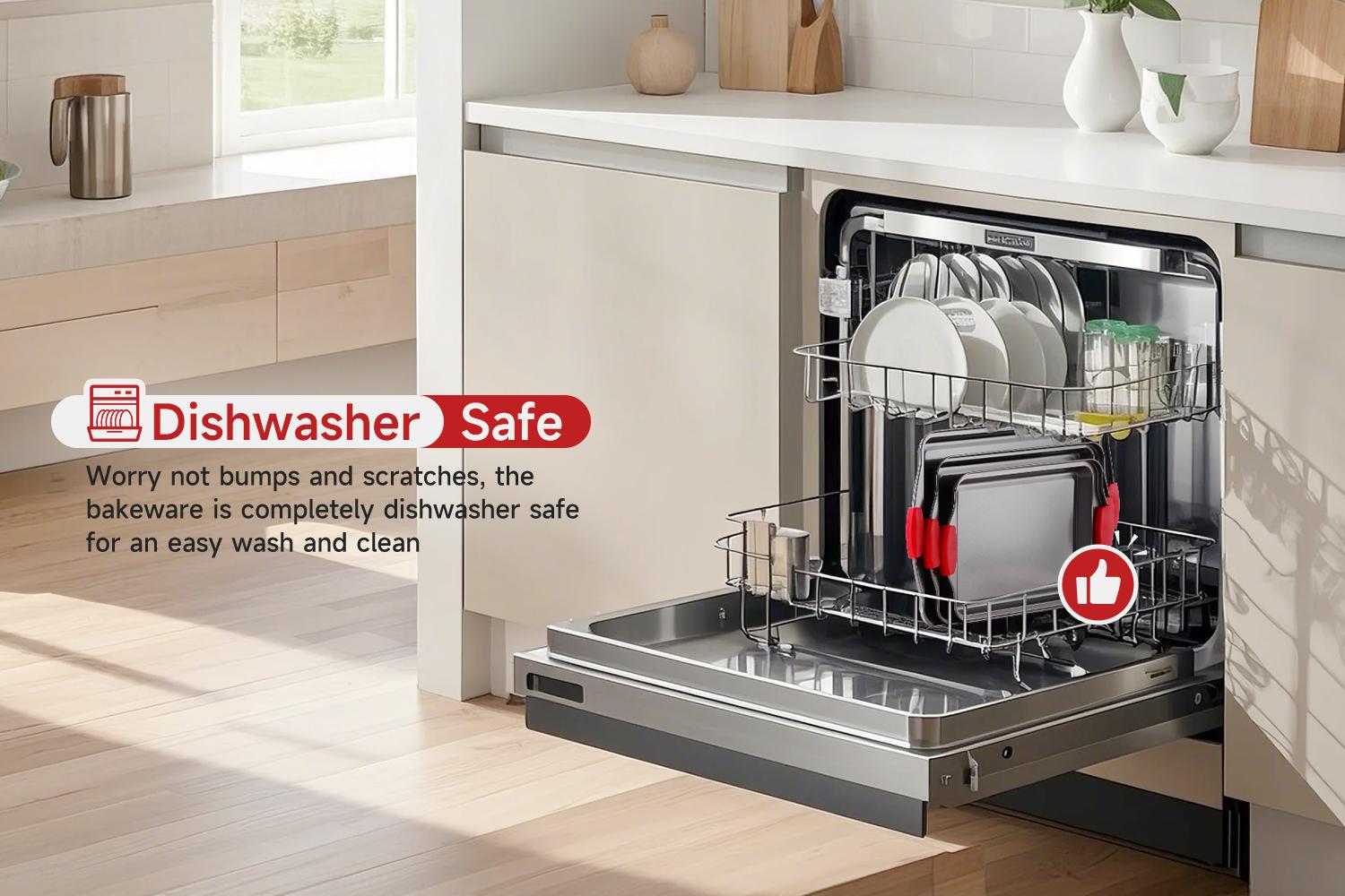 Mother's Day Gift-3-Pack Nonstick Baking Sheet Set with Free Silicone Brush, Cookie Pans with Silicone Handles, Dishwasher Safeurable Oven Bakeware for Baking, Roasting & Grilling,