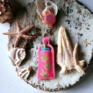 key chains Lighter Holder pink with lime green stitching