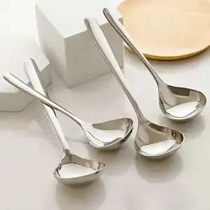 Set of 4 Stainless Steel Long Handle Soup Spoons, Durable Kitchen Utensils for Soups, Porridge, Hot Pot, Restaurant Use
