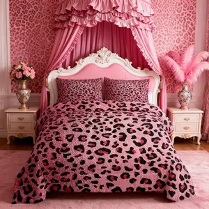 Pink Leopard Print Comforter Set,Cheetah Bedding Set Adults Room Decor,Wild Animal Skin Texture Quilt Set Romantic Fashion Duvet Insert