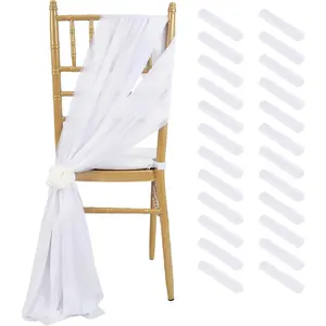 White Wedding Chair Sashes Drapes: 8ft Sheer Chair Covers - 24Pcs Chair Bows Ties Party Banquet Tulle Chair Decorations