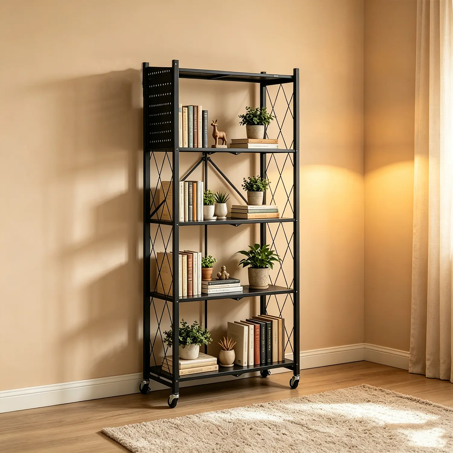 5-Tier Foldable Vegetable/Utility Rack-Metalconstruction; suitable for the living room, bedroom,laundry room, bathroom, kitchen, and pantry