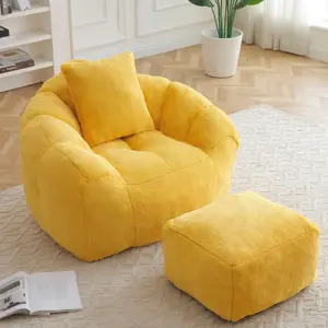 Eyisean 45"W Oversized Bean Bag Couch with Ottoman, Comfy Bean Bag Sofa with Armrests & Pillow, Reading Chair Lounge Floor Sofa for Living Room, Bedroom, No Assembly Required