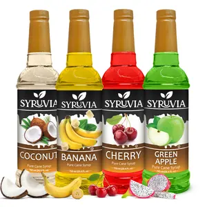 Syruvia Fruit Flavors Variety Pack – Coconut, Banana, Cherry & Green Apple Syrup – Perfect for Cocktails, Lemonade, Iced Tea & Beverages – 25.4 Fl oz Bottles (4 Pack)