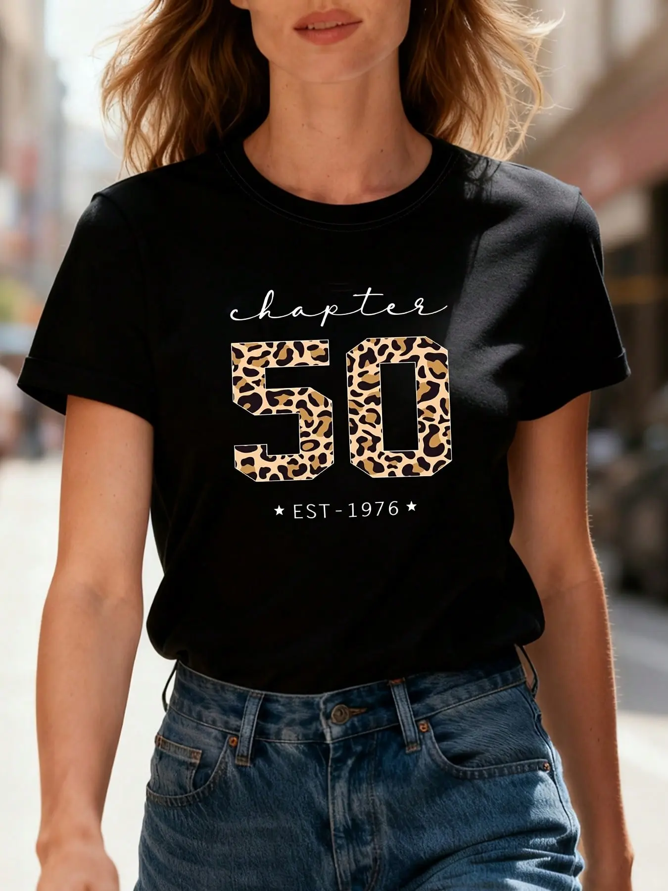 Women's Plus Size Short-Sleeve Graphic T-Shirt, Colorful Comfortable Lightweight Crew Neck Casual Top, Chapter 50 Est 1976 50-Year Print Spring Style, Shortsleeve, Piece