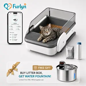 【Furlyn】 Open-Top Self-Cleaning Cat Litter Box with Smart App Control, Safety Sensors, Odor Control & Large Waste Bin for Multiple Cats;Free Mid-year Gift:Limited on Automatic Water Dispensers