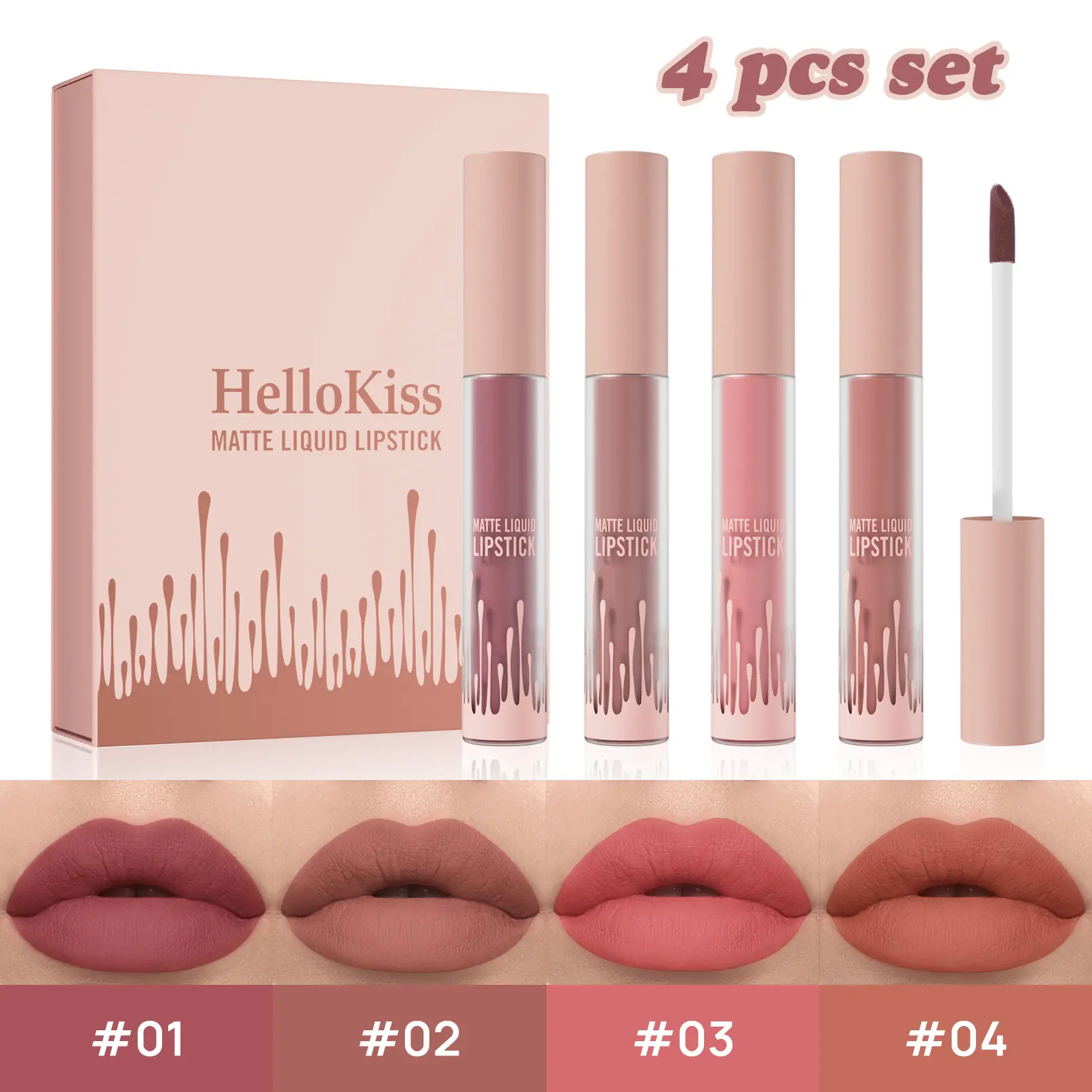 Velvet Matte Liquid Lipstick Set, 4-Piece Mini Lip Color Multi-pack, Waterproof, Long-Lasting, and Non-Stick Formula for All-Day Wear