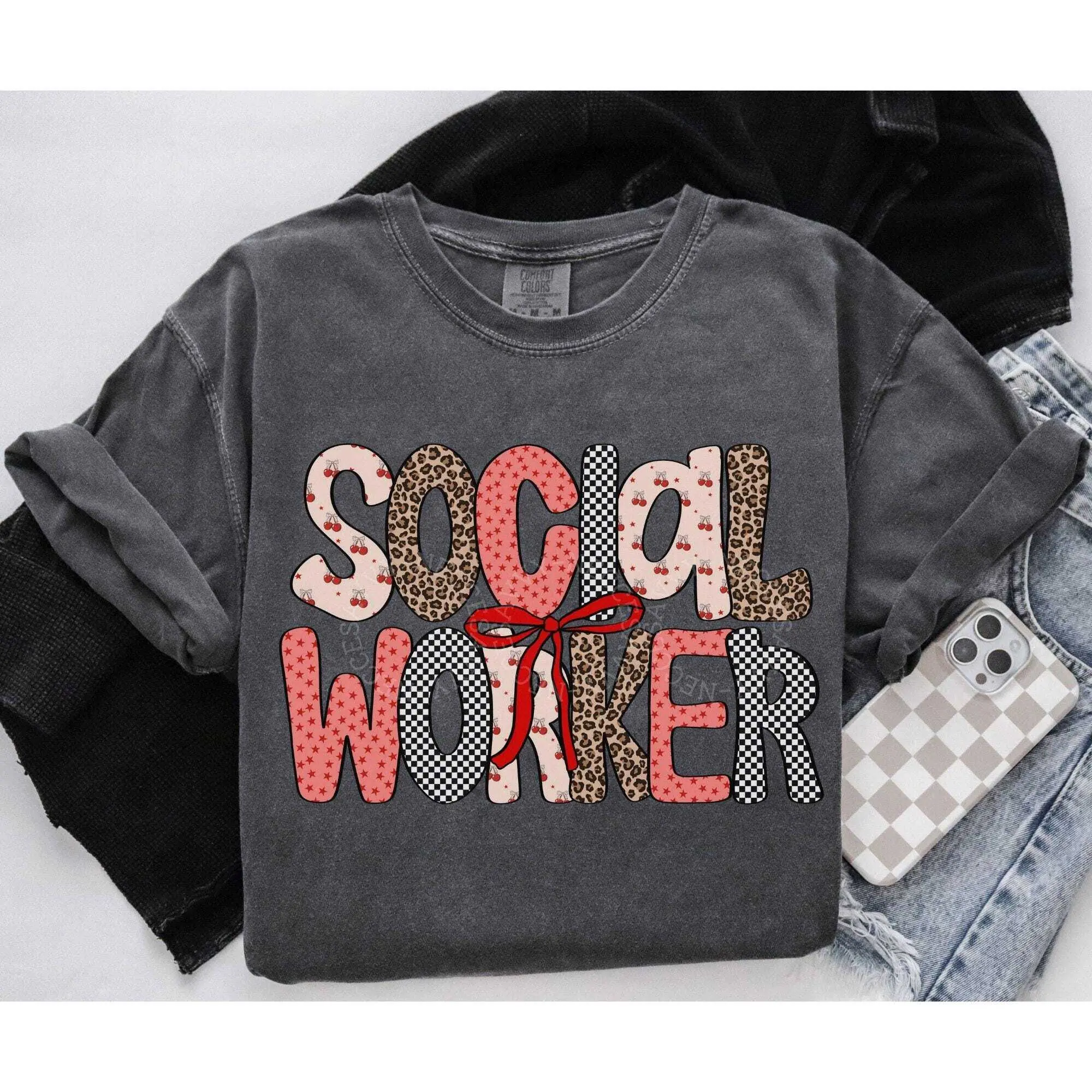 Social Worker Shirt, School Social Worker Gift for LSW MSW LMSW Lcsw tshirt , Leopard Retro Comfort Colors Social Work Shirt Social Worker Grad Gift Fabric Top
