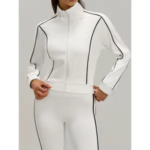 Women's Sporty Loose-Fit Jacket, Full-Zip Stand Collar Gym & Yoga Running Jacket, Lightweight Colorblock Design, All-Season Wear, Sports Yoga Jacket