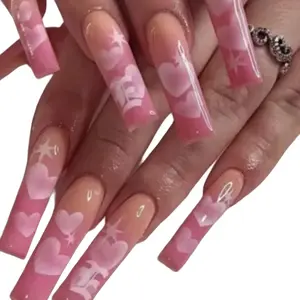 Airbrush Press Ons Customs - Pink Heart Design Nail Art Accessories for Customization