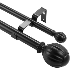 VEVOR 1 Inch Double Curtain Rods 36 to 72 Inches(3 - 6ft), Drapery Rods for Windows 24 to 68 Inches, Telescoping Dual Curtain Rod with Round Finials, BlackVEVOR Super Brand Day