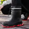 Women's Mid-Calf Waterproof Rain Boots - Closed Footwear with Wind-Seal Drawcord, Reflective Top Seal, Heavy-Duty Non-Slip Rubber Sole, Rain-Mud Shield, Shock-Cush Midsole, Matte Black, All Seasons, Construction, Rainy Day Use
