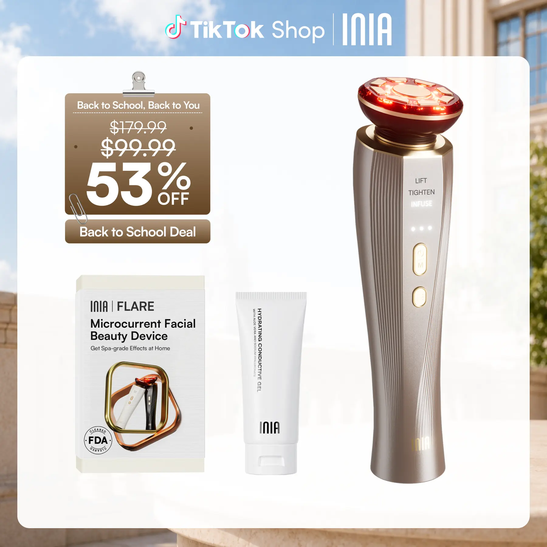 [New Color Drop] INIA FLARE All-in-One Facial Beauty Device, 3-in-1 Facial Massager Beauty Device for Face and Neck Skin Rejuvenation Lifting/ Tightening/ Infusing, Summer Beauty Gift Ideas,back to school,back to school haul
