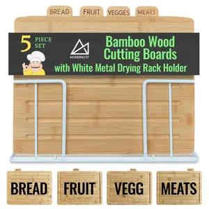 MODERNLYST Wood Cutting Board Set with Holder 13"x11"x 3" | Wooden Cutting Boards for Kitchen | Labeled Chopping Board Sets | Large Bamboo Cutting Board Sets with Stand | Chopping Boards for Kitchen