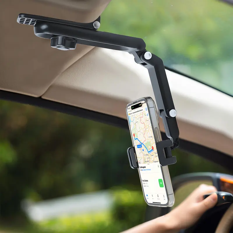 Adjustable Universal Smartphone Car Visor Holder - Phone Holder for Car with Ball Joint, 360° Rotatable, Mirror & Vent Mounts, Thick Panels, Quick Access Clip, Hands-Free Accessory for 4"-7" iPhone, Samsung (Black), Adjustable Holder