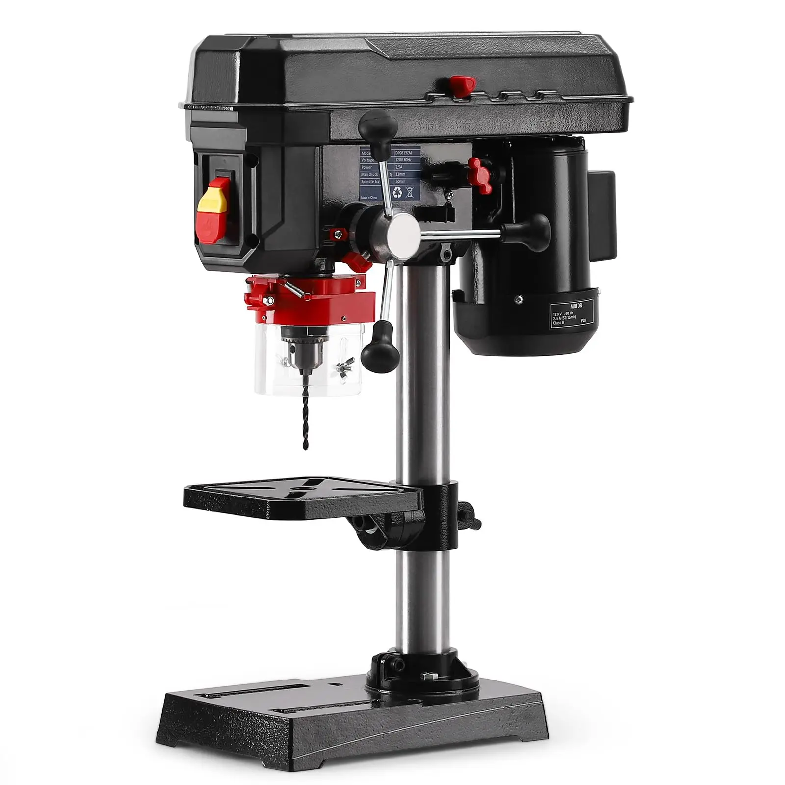 2.5Amp Motor Benchtop Drill Press - 5 Variable Speeds/5-Speed Motor, 8in Drilling Capacity, 0-45° Tilting Worktable, Compact Cast Iron Bench Drilling Machine for Wood, Metal, DIY Projects, 8 In