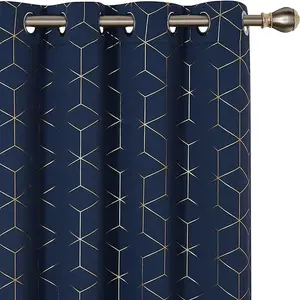 Deconovo Blackout Curtains (2 Panels & Golden Diamond Foil Print Design) - Thermal Insulated,Soundproof Printed Drapes for Living Room, Bedroom, Sliding Glass Door and Office