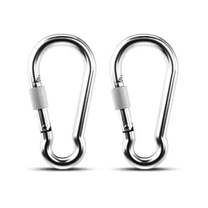 Large Locking Carabiner, 2 Pack 4 inch Heavy Duty Carabiner Clips, 304 Stainless Steel Spring Snap Hook, Screw Carabiners Keychain for Outdoor Camping, Swing, Hammock, Hiking, Quick Link