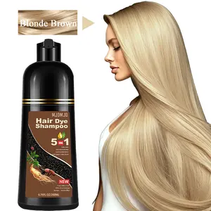 Fast-Acting Golden Brown Hair Dye Shampoo 5 in 1 for Gray Hair Coverage, Herbal Nourishing Hair Color Wash for Both Men & Women, Rich Brown Shade Develops in 10-15 Mins, Long-Lasting Vibrant Color & Damage Repair Hair Treatment 200ml