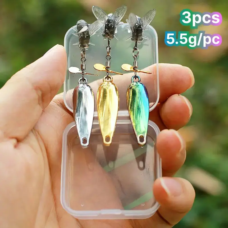 3 Pack Metal Spinner Baits, 3D Realistic Blade Fishing Lures with Propeller for Freshwater Bass Trout for Pond Lake River Angler