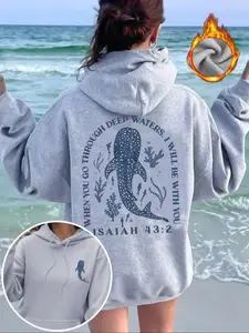 Women's Ocean Whale Animal Deep Water Pattern Print Hoodie Sweatshirts, Casual Loose Fit Long Sleeve Pullover with Pockets, Fall & Winter Fashion